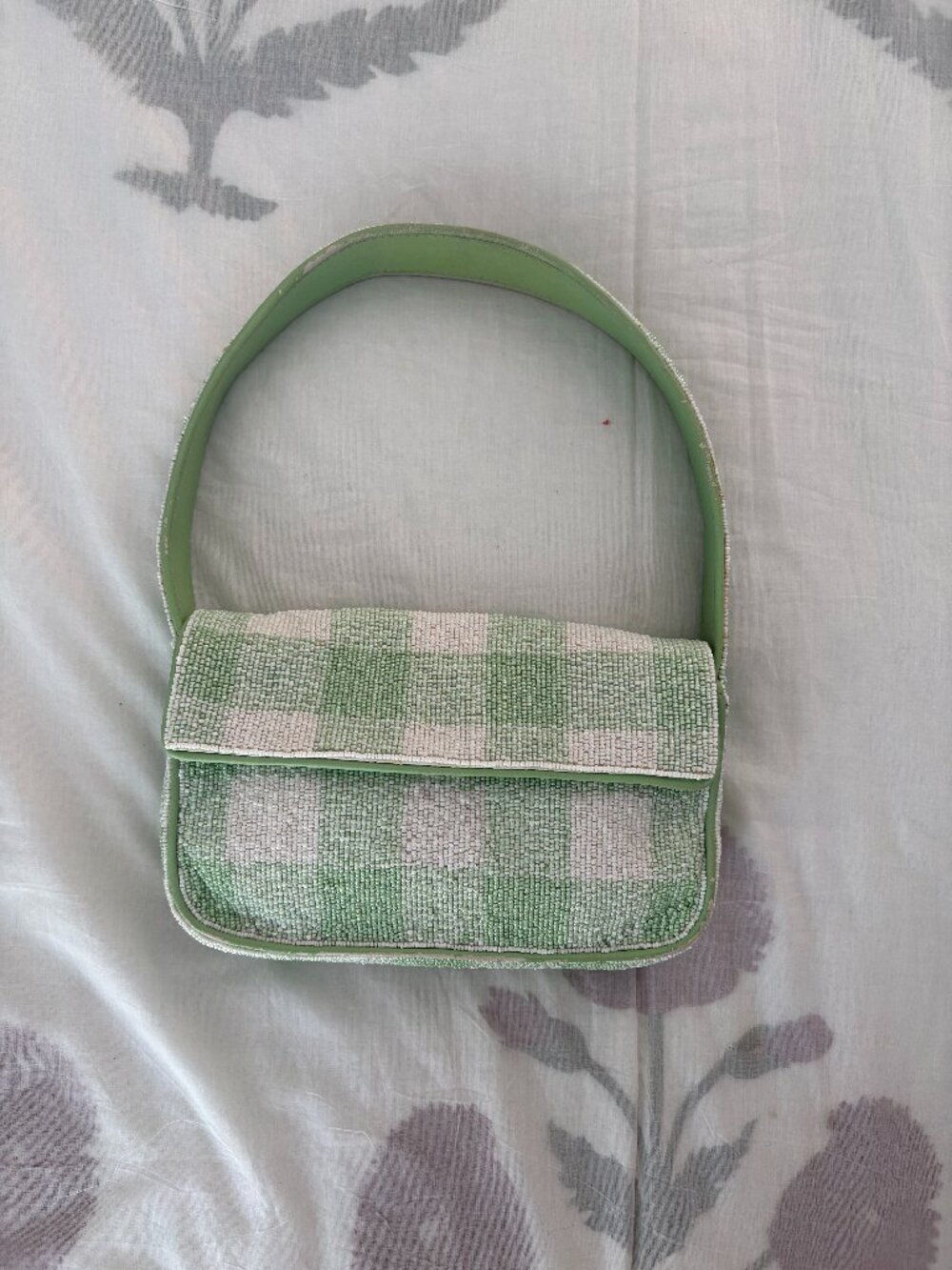 Staud Tommy Gingham Beaded Shoulder Bag